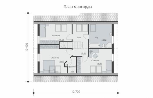 Одноэтажный дом с мансардой и террасой